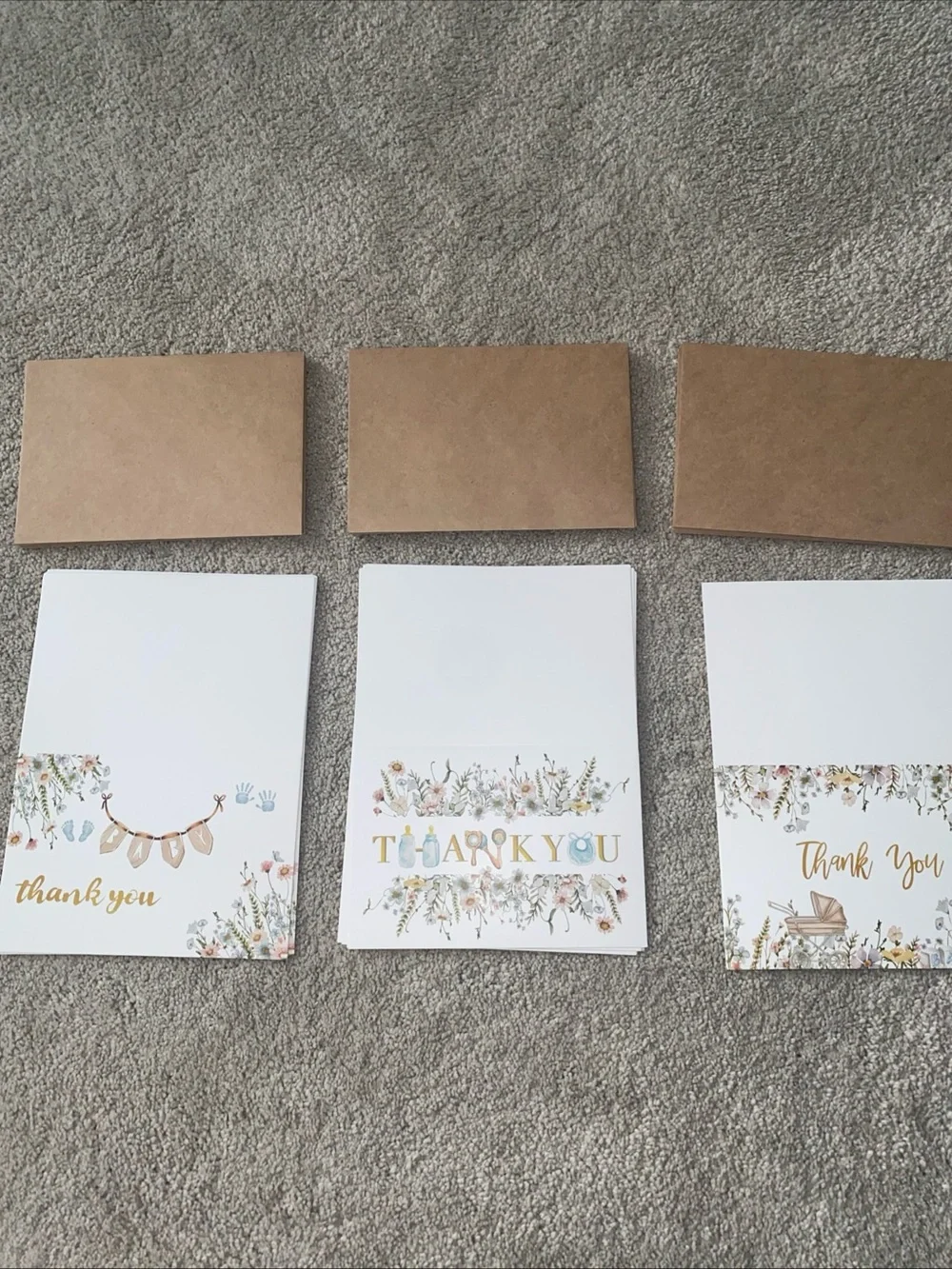 24 Baby Shower Thank You Cards With Envelopes Floral Brown Blue